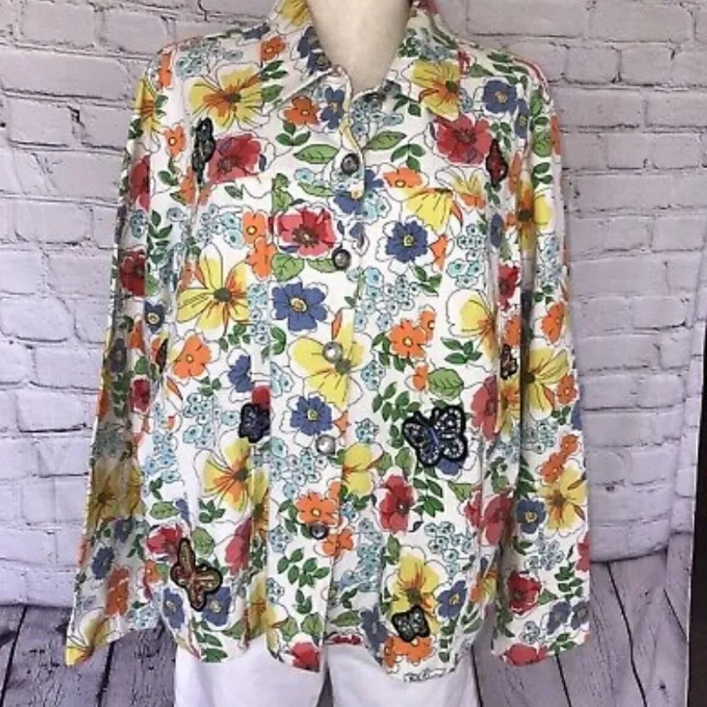 Floral Butterfly Coat Brocade Y2K Embroidered Blazer jacket XL vintage - Picture 2 of 6
